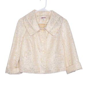Maakif Gold 3/4 Sleeve Cropped Party Cocktail Jacket - 6. Cotton/Polyester Blend
